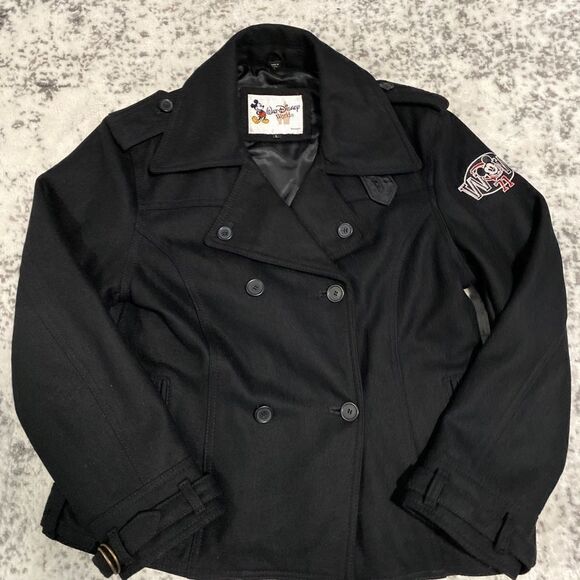 Mickey 71 Wool blend pea coat jacket size L EUC big embroidered logo on back - Picture 2 of 14